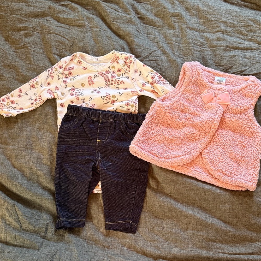 Pink Sherpa Vest & Floral Bodysuit Matching Set for Kids